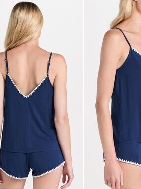 Eberjey Navy Camisole & Short Sleep Set with White Trim